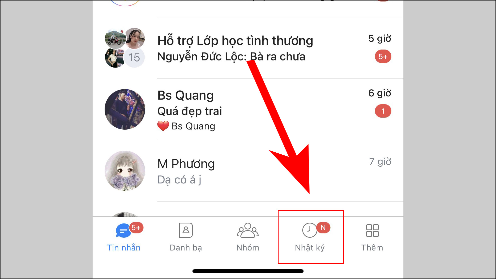 Chọn mục Nhật ký.